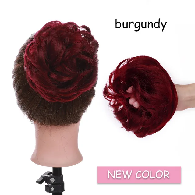 BENEHAIR Messy Hair Bun Scrunchy Curly Hair Chignon Women Chignon Synthetic Hair Extensions Updo Donut Hairpieces Fake Hair burgundy