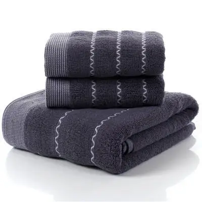 3 Pack Geometric Terry Towel Set For Bathroom 100% Cotton 1PC 70x140cm Bath Towel 2PCS 35x75cm Hand Face Towels For Adults D Dark Blue