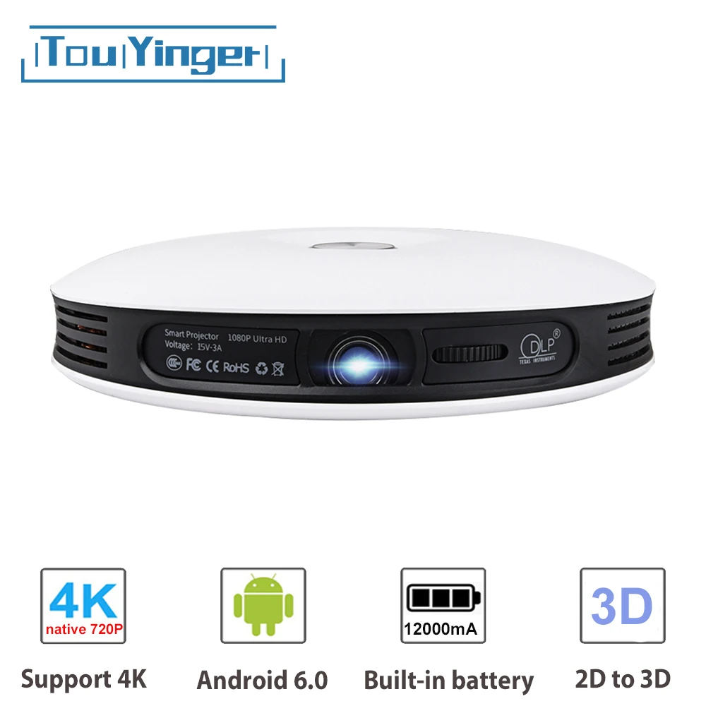 TouYinger G4 Android DLP 3D Projector wifi for phone Full HD 4K video data show Bluetooth battery Portable Home cinema Beamer