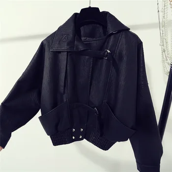 

Leather Clothing Woman Loose Coat Short Loose Skinny Student Locomotive Pu Leather Jacket