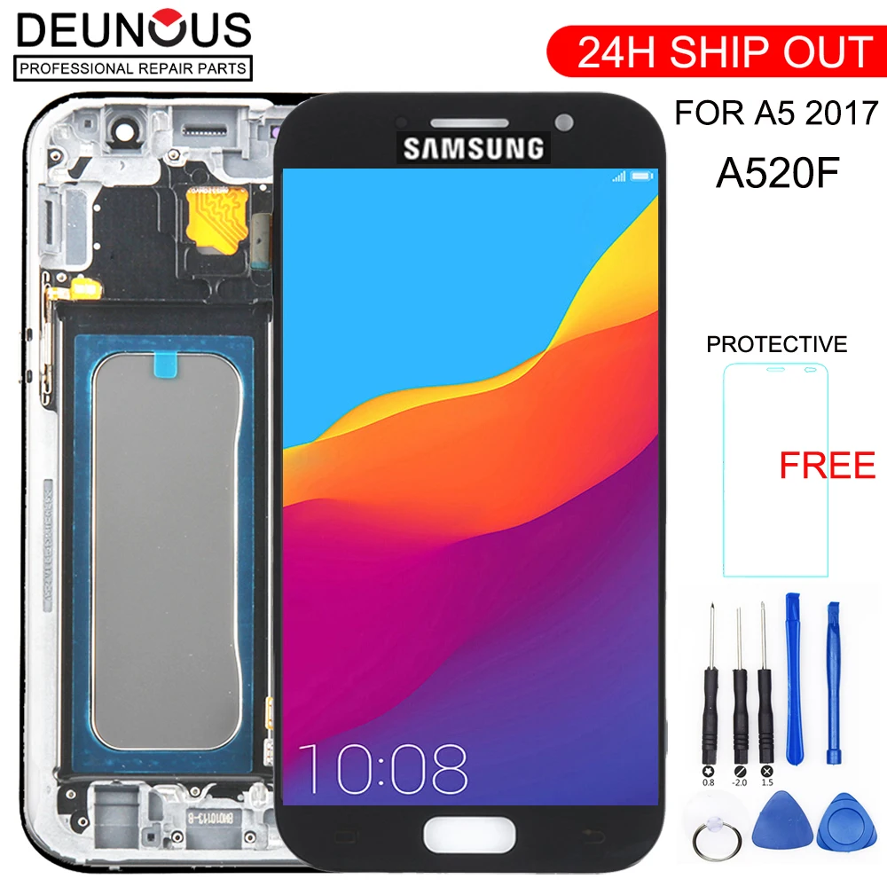 

TFT For SAMSUNG GALAXY A5 2017 A520F LCD Touch Digitizer Sensor Glass Assembly Frame For SAMSUNG A520 Display Screen SM-A520F