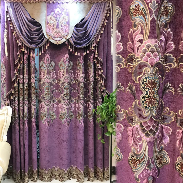 

European-style High-grade Chenille Shading Embroidery Curtains for Living Dining Room Bedroom.