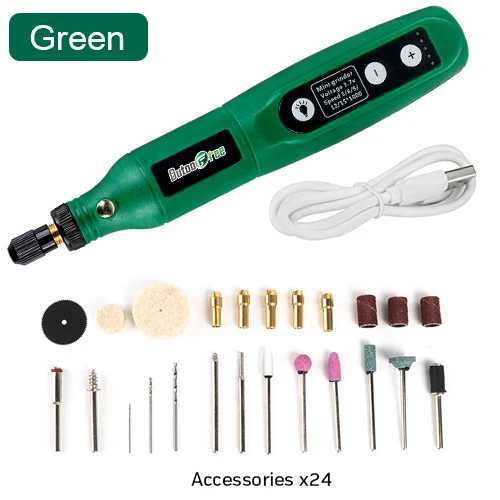USB Mini Cordless Drill Pen Rechargeable Wireless Engraving Pen With LED Rotary Tool Dremel Electric Drill Grinding Accessories Green24PCS