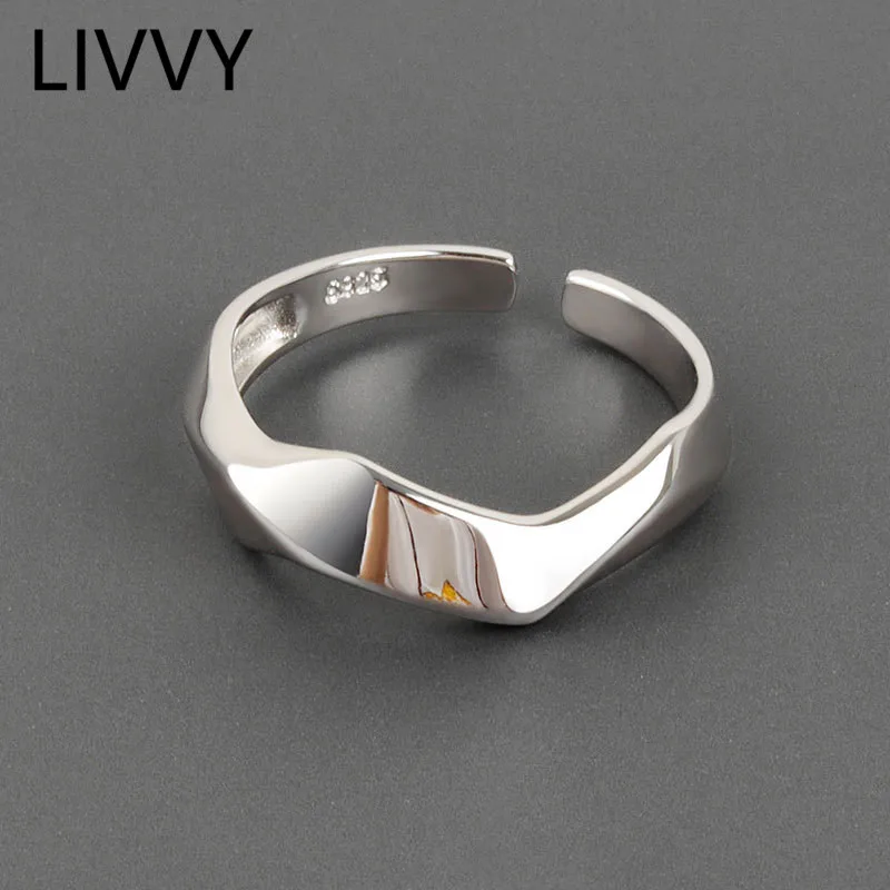 Finger Ring Silver Ring Adjustable Rings LIVVY Silver Color Simple Irregular Geometric Smooth Adjustable Rings for Women New Fashion Handmade Party Jewelry Gifts