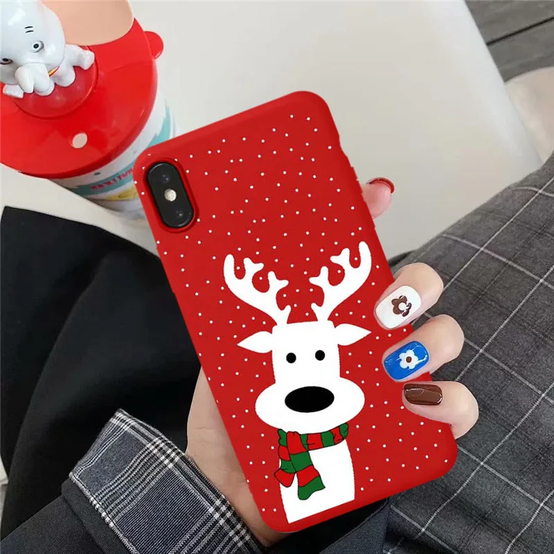 

GYKZ Cartoon Christmas Red Fitted Case For iPhone X XS MAX XR 7 8 6 6s Plus Lovely Santa Soft Matte Phone Cover Coque Gift Shell