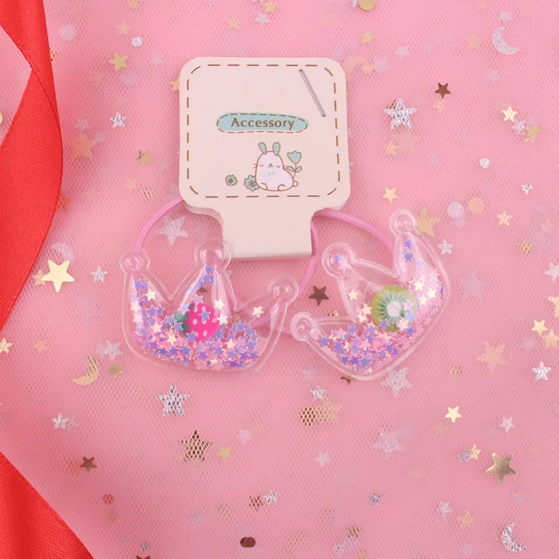 light pink Новые пластиковые зыбучие пески Милые шляпки короны для детей эластичные ленты для волос Детские хвост держатель головной канат для волос аксессуары для волос для девочек 2 шт./лот - Цвет: light pink
