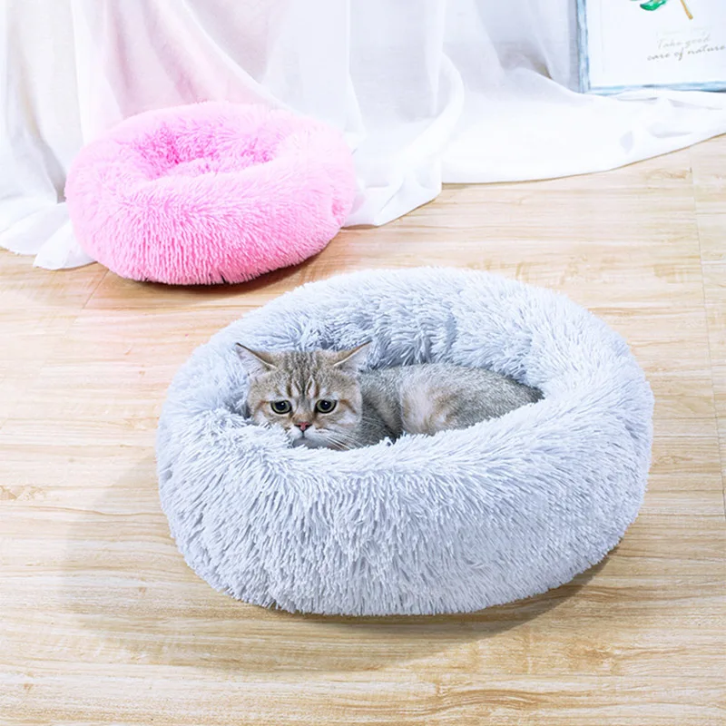 Pet Calming Bed Shag Donut Cuddler Plush Cats Dog Sleeping Mat Winter Comfortable Bed 2019ing