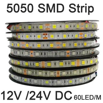 SMD 5050 LED 스트립, 유연한 장식 조명, IP20 IP65 방수 LED 테이프, RGB RGBW RGB CCT 웜 화이트, 5m, 12V, 24V, 60LEDs/m