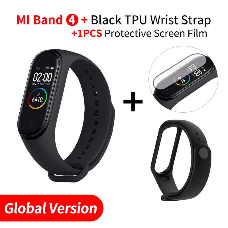 EN Add Black Strap Xiaomi mi-браслет 4, умный Браслет mi Band 4, фитнес-браслет, цветной AMOLED экран, Bluetooth 5,0, спортивный, водонепроницаемый - Цвет: EN Add Black Strap