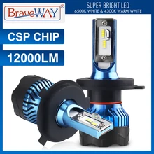 BraveWay светодиодный головной светильник для авто супер светодиодный лампы для автомобиля светильник лампочка H1 H4 H7 H11 9005 9006 светодиодный HB3 BH4 12000LM 12V диодные лампы