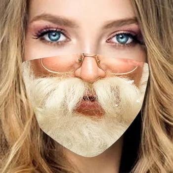 

Christmas 3D Funny Face Mask Adult Reusable Washable Fabric Masks Santa Claus Mouth Beard Printed Face Cover Mascarillas Navidad