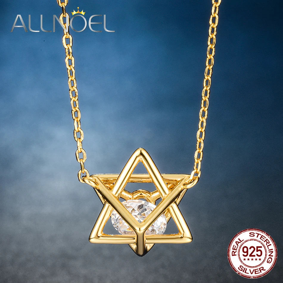 ALLNOEL 925 пробы Серебряное ожерелье с цирконом Геометрическая Звезда дизайн желтое золото цвет для женщин Девушка Свадьба бренд колье