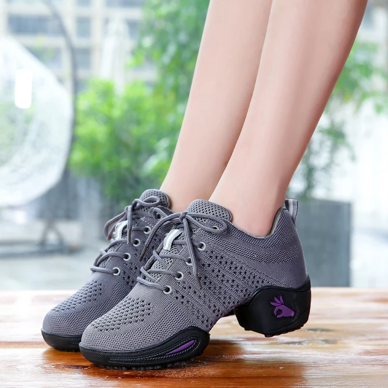 Latin Dance Shoes Woman Adult Breathable Social Dancing Jazz Women Shoes Soft Bottom Ribbon Sneakers Female