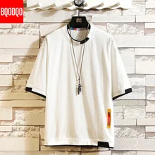 5XL футболка с коротким рукавом Мужская Хип-Хоп Мужская хлопковая футболка размера плюс с круглым вырезом летняя футболка для бега Повседневная модная Свободная трикотажная футболка