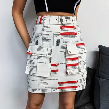 

Women Vintage Gothic Chic Mini Skirts Harajuku Letter Print Hipster New Spring Summer Patchwork Pocket Grunge Punk Casual SKirt