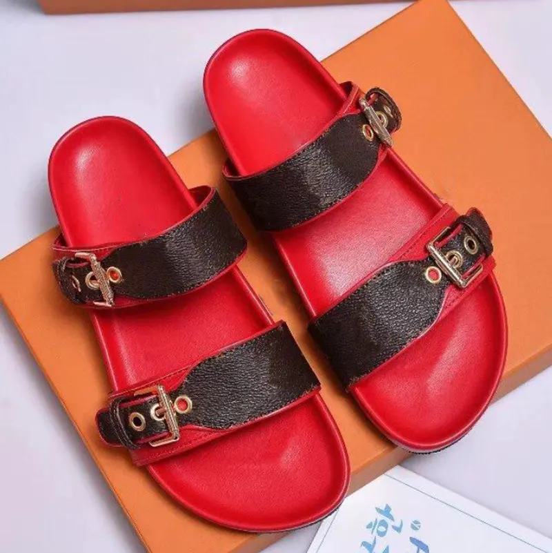 

With Box Women Print Patent Leather Brand Bom Dia Mule On-trend Slide Sandal Lady Canvas Letter Anatomic Leather Outsole Designe