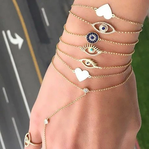 Eyes Heart-shaped Sequins Bracelet Fashion Bracelets For Women New Multilevel Vintage Gold Color Crystal Chain Jewelry