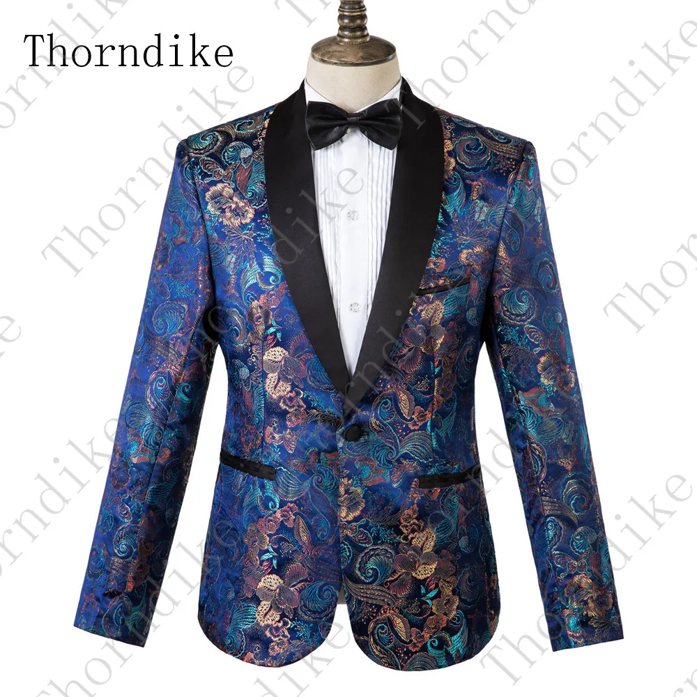 Thorndike/ новые модные мужские костюмы жаккардовые блейзеры с цветочным принтом для свадьбы, выпускного, приталенный костюм двубортный мужской смокинг куртка+ брюки