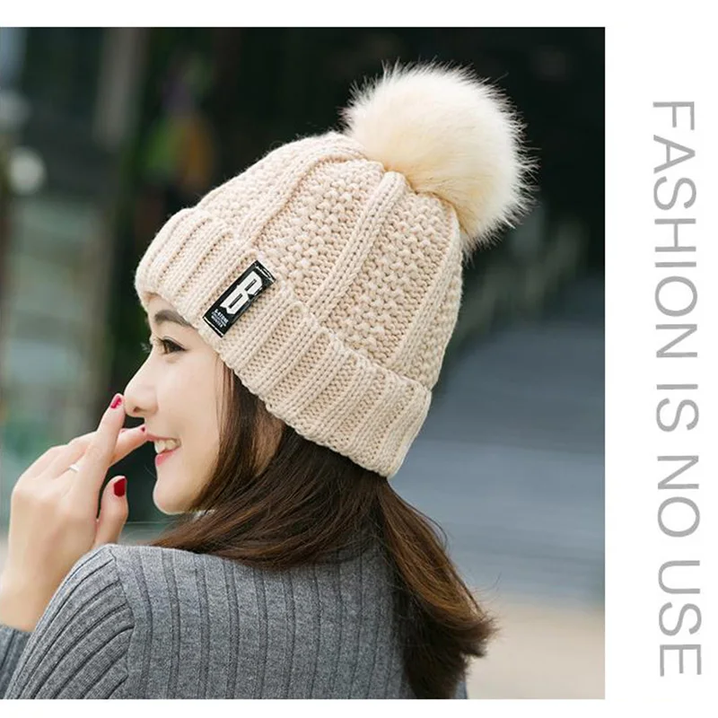 Korean fashion wool hat Knitted hat ladies autumn and winter wild cute hair ball cap thickening ear protection warm hat
