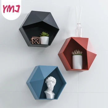 

High Quality Geometric Style Wall Storage Rack Shelf Home Deco Plastic Storage Box Free Combination Kitchen Bathroom Organizer