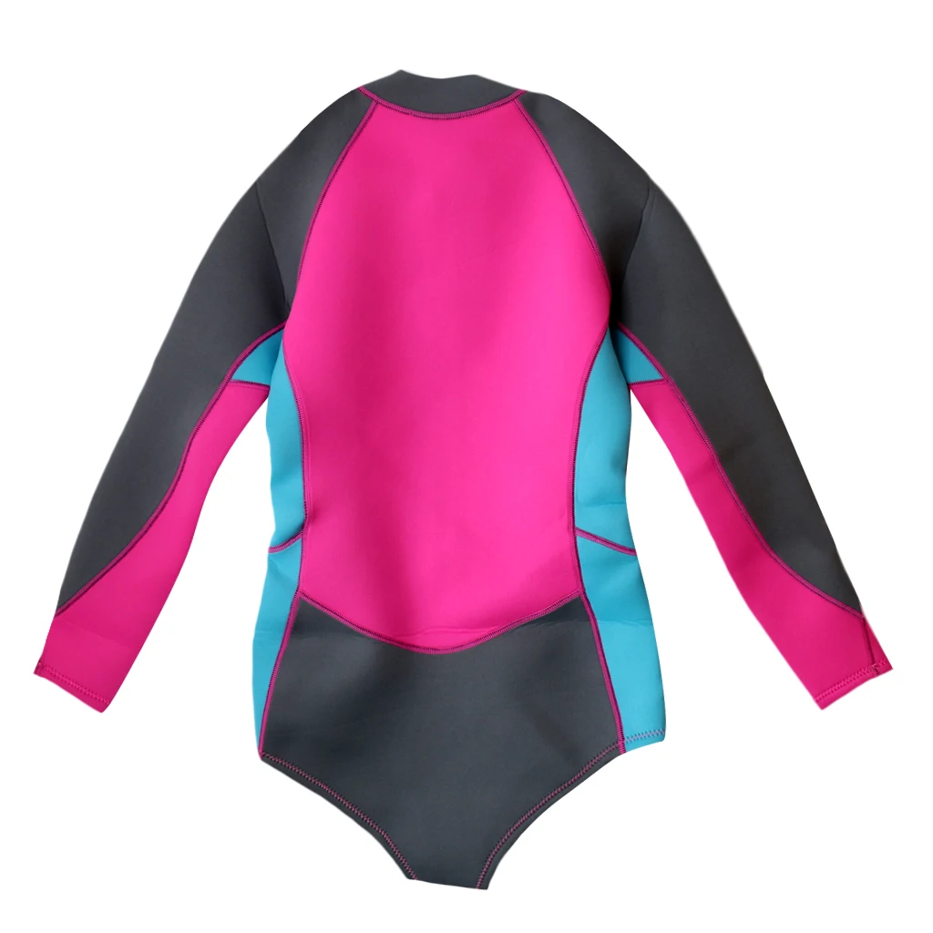 Women 3mm Neoprene Surfing Wetsuit 1-Piece Swimsuit Long Sleeves With Zipper Bikini Style Wetsuit