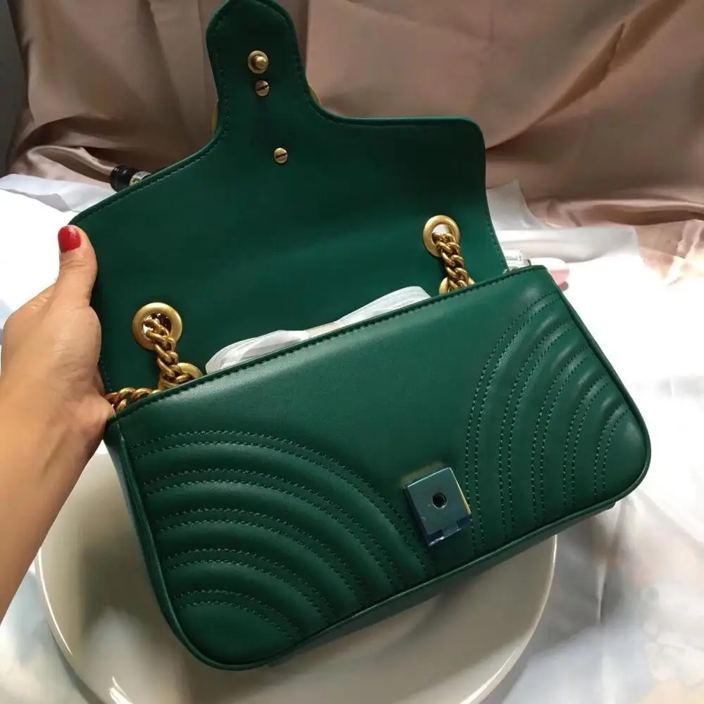 Green TopQuality Luxury Handbags Women Bags Design Fashion Brand Shoulder Bag Ladies Crossbody Real Cow Leather Flap Bag Free delivery - Цвет: Green
