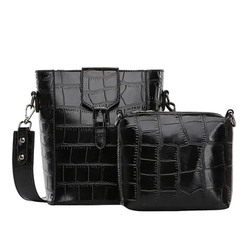 

2020 2pcs Retro Alligator Bucket Bags Women Crocodile Pattern Handbag Capacity Casual Crossbody Bags Messenger Shoulder Bag