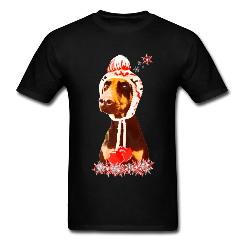 Frosty The Doberman Tshirt Men's T-Shirt Party Tee Shirts Newest Funny Tops Tees Christmas Gift Clothes Cotton Black Kawaii |