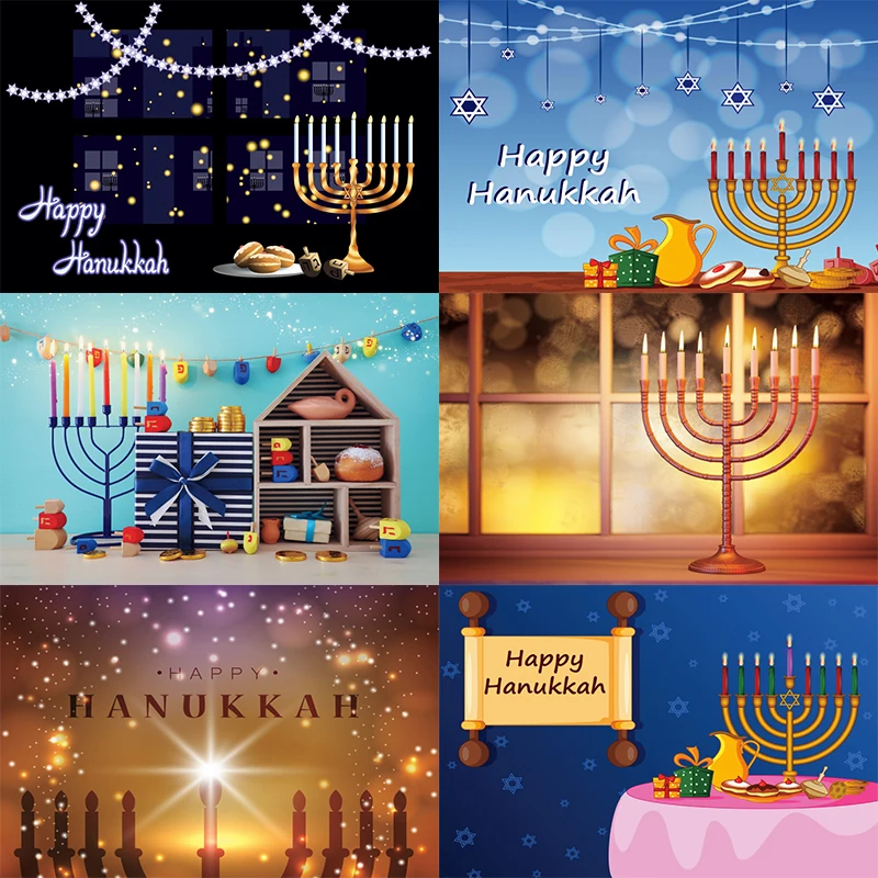 

Hanukkah Photo Backdrop Candle Happy Holiday Party Star Hashanah Photography Background Menora Jewish Decoration Chanukah Banner