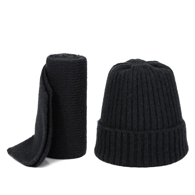 Детский шарф, шапка, комплект из двух предметов, Вязаная Шерстяная зимняя уличная шапка Skullie, теплая однотонная шапка для девочек, высокое качество, уличная шапка, шарф, комплект - Цвет: B