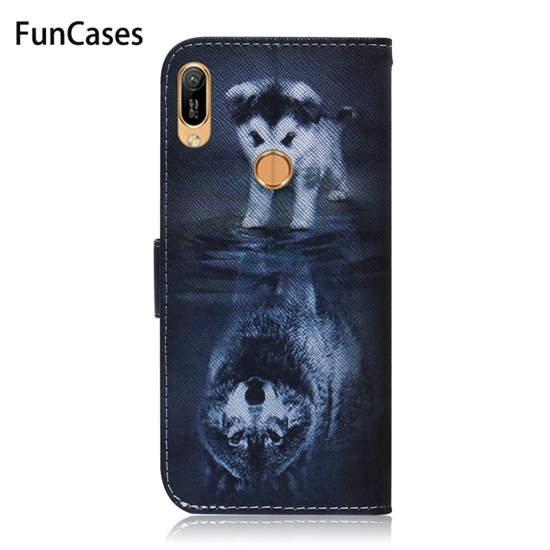 Чехол для Huawei Y6 2019 Магнитный чехол бумажник с волком пандой Y 6 MRD LX1 LX1F Huawai Huawie