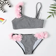Купальник для девочки от 2 до 8 лет, Детский комплект бикини для девочек в полоску с цветком, купальный костюм для маленьких девочек детский купальник из двух предметов для девочек