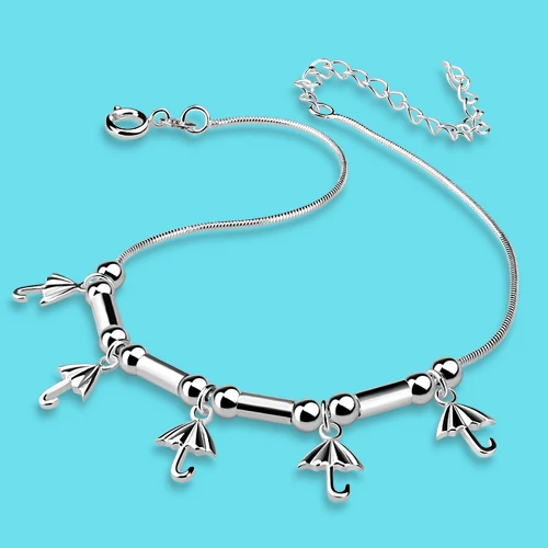 Новая мода Серебряный anklets. Женский однотонный 925 Серебряный anklets. Прекрасный кулон зонтик женские браслеты на ногу. Очаровательные женские серебряные ювелирные изделия