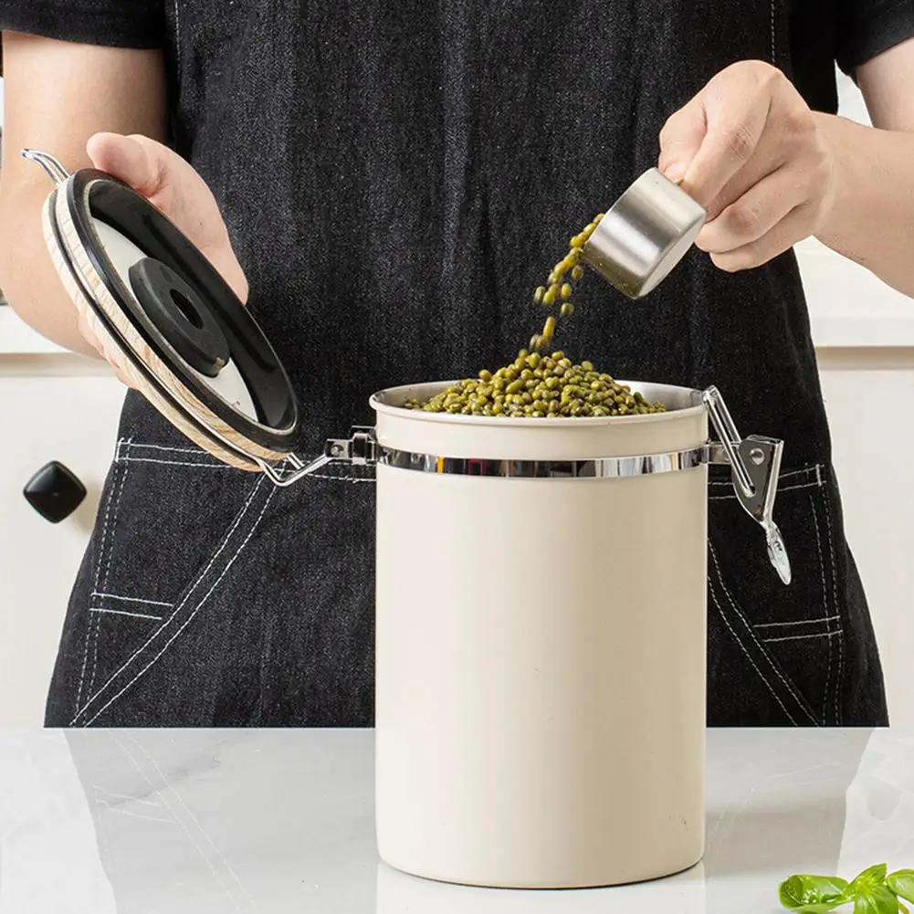 Luftdichter Kaffeebehälter aus Edelstahl, Vorratsdosen-Set, Kaffeedose mit Schaufel für Kaffeebohnen, Tee, 1,8 l_voghion.com