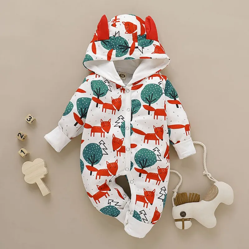 

Soft Material Baby Boy Bodysuit t Spring Autumn Casual Jumpsuits Baby Printing Long Sleeve Hooded Rompers Kid Toddler Bodysuit