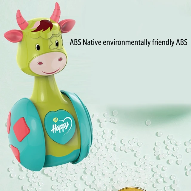 3-in-1 Sliding Tumbler Toy Baby Rattle Montessori Bath Toy w/ Built-in Ring Ox Roly-poly Early Learning Christmas Gift 3