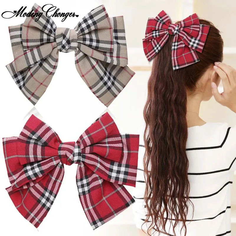 

Oversized Fabric Plaid Barrette Weet Top Clip Quality Big Beautiful Girls' Silk Bow Hair Clips Ponytail Women Hair Accessories