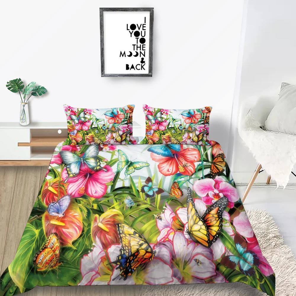 

Butterflies Bedding Set Garden Beautiful Artistic Duvet Cover Girls Queen King Twin Full Single Double Unique Design Bed Set