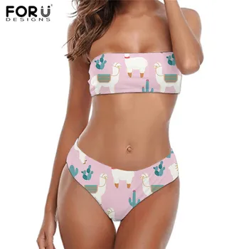 

FORUDESIGNS Women Summer Bikinis Set Alpaca Cutie Animal Design 3D Print Two Pieces Push Up Female Sexy Swimming Suit Swimwer