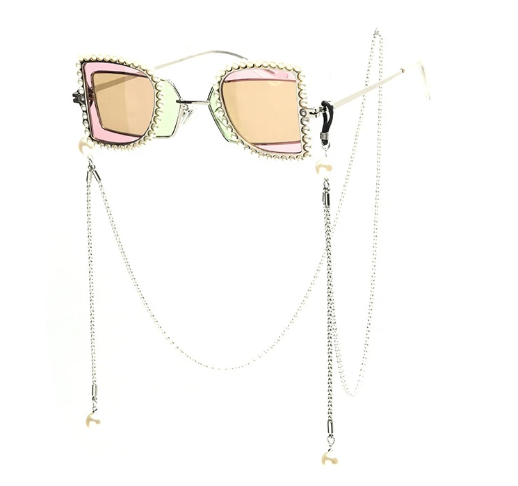 47198 жемчужный флип-чехол цепочка для очков для мужчин и женщин Мода UV400 очки - Цвет линз: pink green