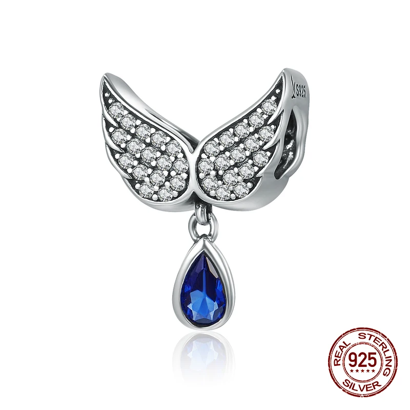 Angel wings fit Pandora bracelets clear CZ beads sterling silver 925 charm woman premium brand jewelry DIY wedding gift making