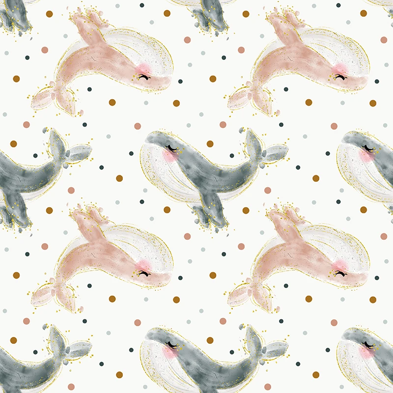 Polyester Satin Fabric for Dress Cute Whale Custom Printed Marine Animal Pattern Cloth Sewing DIY Handmade Patchwork