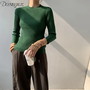 

High Quality Women's Slim Knit Basic Tops Autumn and Winter Sweaters Women's splice Long Sleeve Pullovers