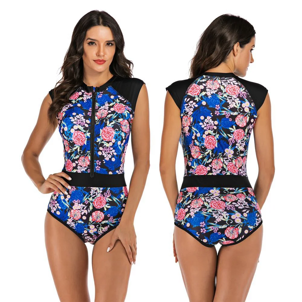 2020 One Piece Swimsuit Women Swimwear Push Up Monokini Bodysuit Zip Rash Guard Swimsuit Female Sport Bathing Suit BeachWear XXL