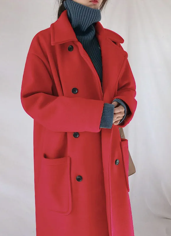 KMETRAM, зимняя куртка для женщин, модное шерстяное пальто, женская куртка, длинный Тренч, женские негабаритные куртки, Manteau Femme MT734K - Цвет: red-thick