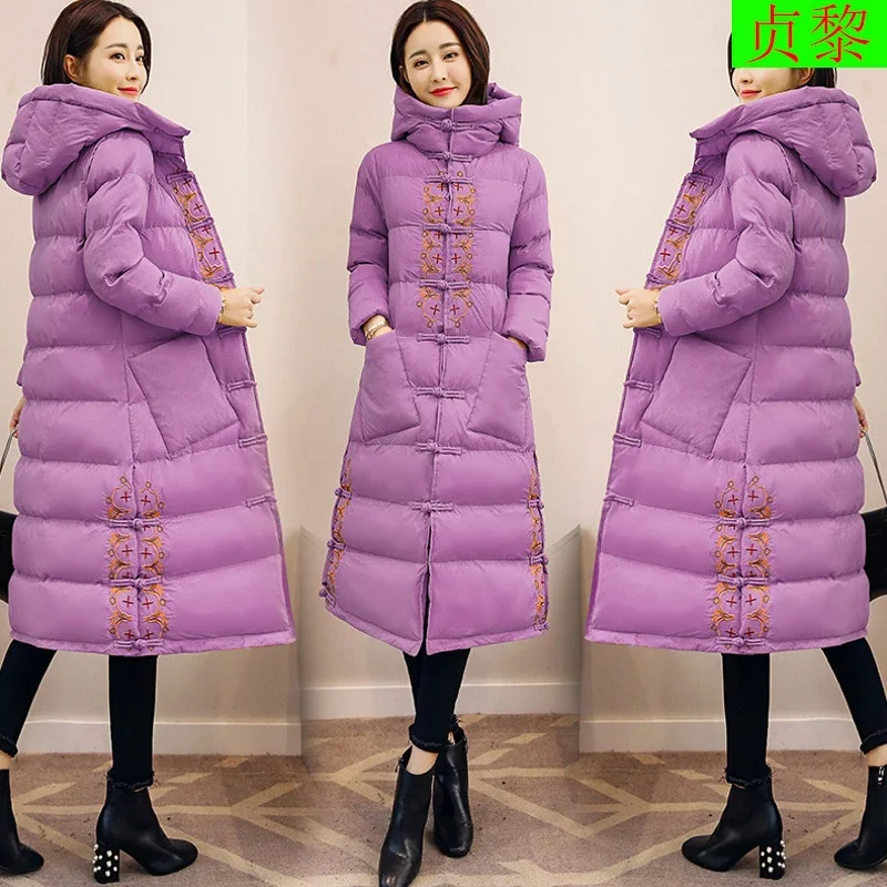 

Exta-long Cotton-padded Jacket 2018 Winter New Style WOMEN'S Dress China Ethnic-Style over-the-Knee down Jacket Cotton-padded Cl
