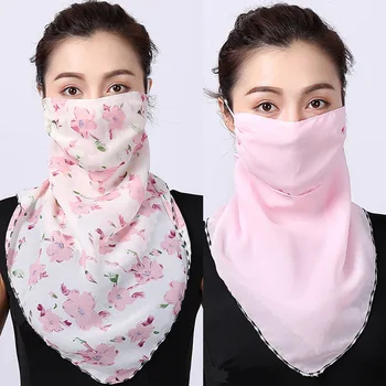 

Face Mask Scarf Women Outdoor Chiffon Face Mouth Masks Sunscreen Rings Neck Cover Silk Shawl Handkerchief Sun Protection Bandana