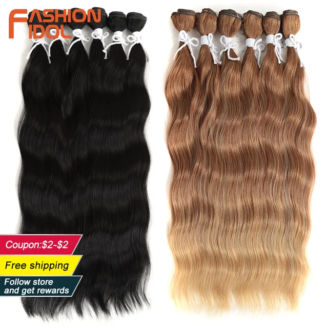 FASHION IDOL – tissage en lot synthétique ondulé, Extensions capillaires blondes ombrées, 6 pièces, Fiber haute température de 20 pouces 1