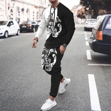 

Mens T Shirts Suit Sets Long-sleeved 3D Printed Casual Sportswear Spring Autumn Oversized Leisure Men's Clothing Two Piece Set