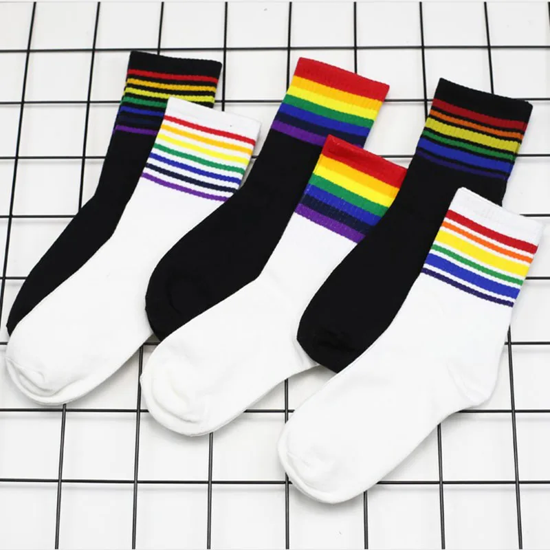 Зимние женские носки хлопковые радужные полосатые носки рождественские Модные теплые рождественские повседневные женские носки harajuku корейские